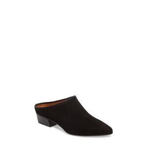 Aquatalia FIFE Perforated Black Suede Open Back Pointed Toe Slip On Mules Size 6